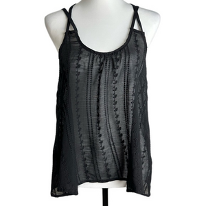 Poof! Black Spaghetti Strap Racer Back Sheer Top